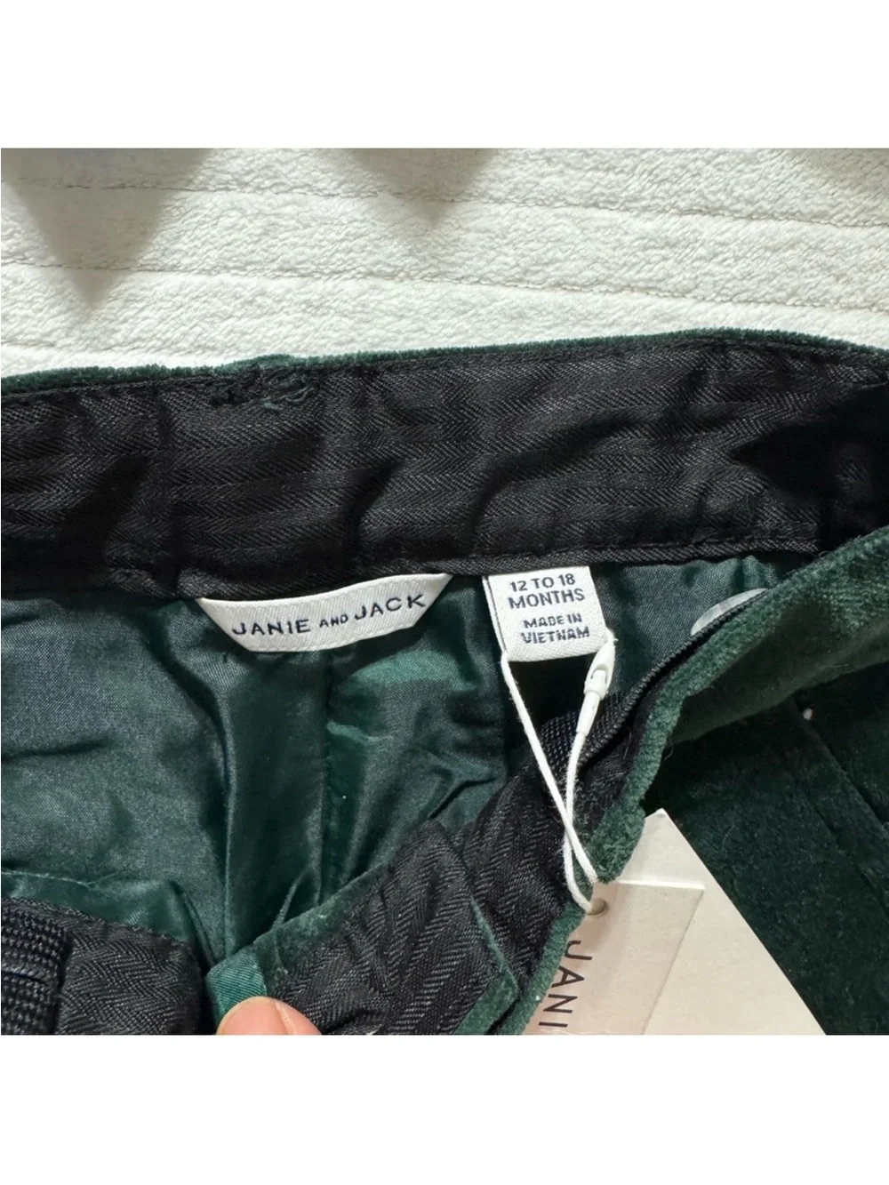 Janie and Jack Green Corduroy Pants with Blue Shorts and Plaid Shirt
